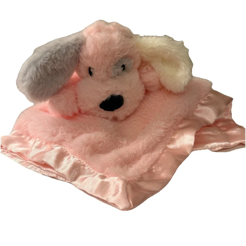 Beilimu Pink Puppy Dog Lovey Security Blanket Satin Trim Baby Comfort Toy